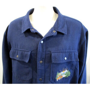Duluth Alaskan Hardgear Navy Embroidered Thick Flannel Shirt Jacket Men 2XL